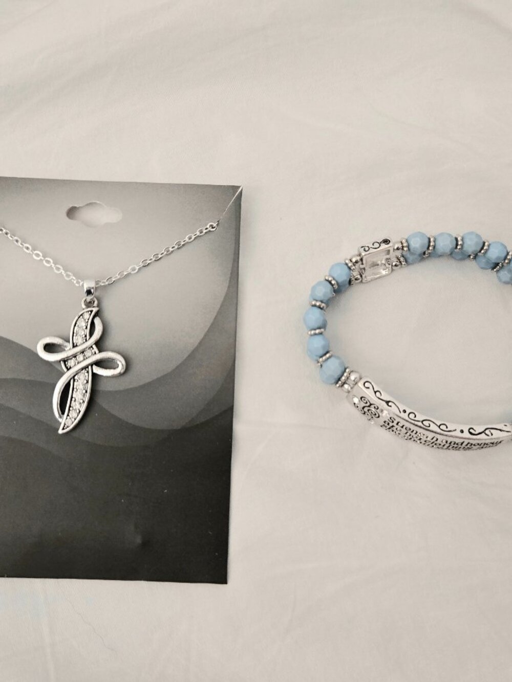 NEW cross necklace and bible verse bracelet